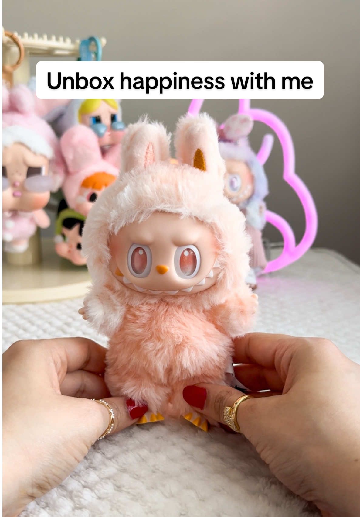 I love happiness she is literally so cute 🥰 She is so much better in person . I love peach color. I don’t know why people hate on her sooo much! #labubu #popmart #bigintoenergylabubu #happinesslabubu #trending #unbox #asmr #blindbox #fyp