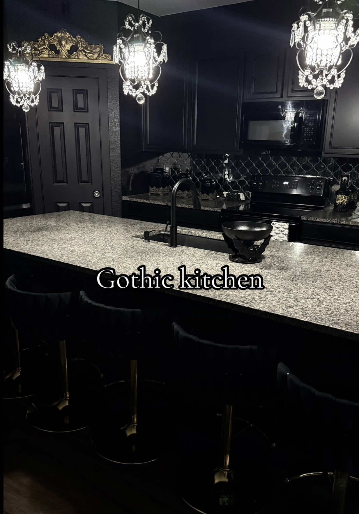 I love my black kitchen #gothicdecor #darkkitchen #paintitblack #blackkitchen #kitchenmakeover #blackmirror #gothhome #darkhouse  