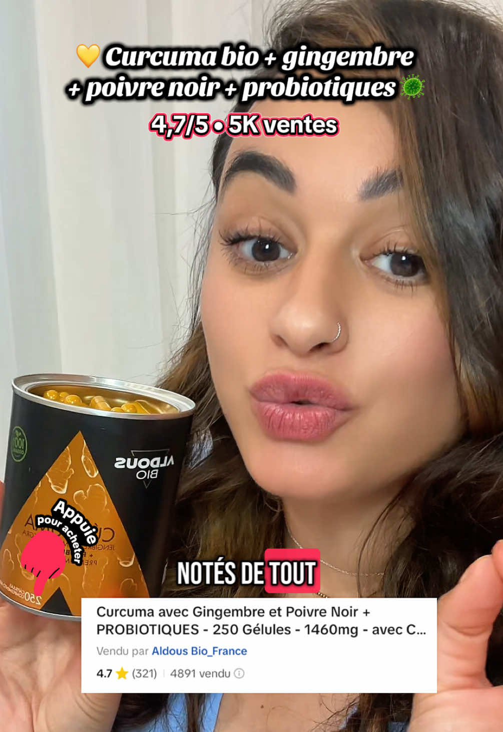 💛 Curcuma bio + gingembre + poivre noir + probiotiques 🦠 ✨ L’allié digestion & anti-inflammatoire naturel ! 🌱 100 % bio, vegan et clean 📦 250 gélules = cure longue durée 💧 Moins de ballonnements, + d’énergie, + de confort digestif 🔥 Combo parfait pour soulager les douleurs et renforcer ton immunité 👉 Prends soin de ton ventre… c’est ton 2ᵉ cerveau 🧠💫 #tiktokshopfrance #tiktokshopfr #curcuma #complement #gingembre #bienetre #bienetrenaturel #sep #scleroseenplaque #maladieinflammatoire #maladieautoimmune #inflammation 
