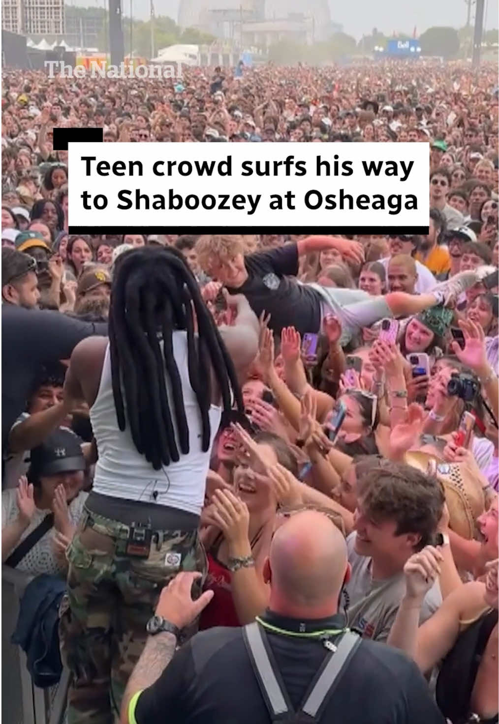 This fan got to live out his dream of crowd surfing at the Osheaga festival. 🏄‍♂️  Tristan Kaulbach, 14, tells The National about #TheMoment concert-goers helped him reach musician Shaboozey and his dad’s reaction from across the crowd.  #shaboozey #country #osheaga #concerts #montreal #cbcnews #thenational 