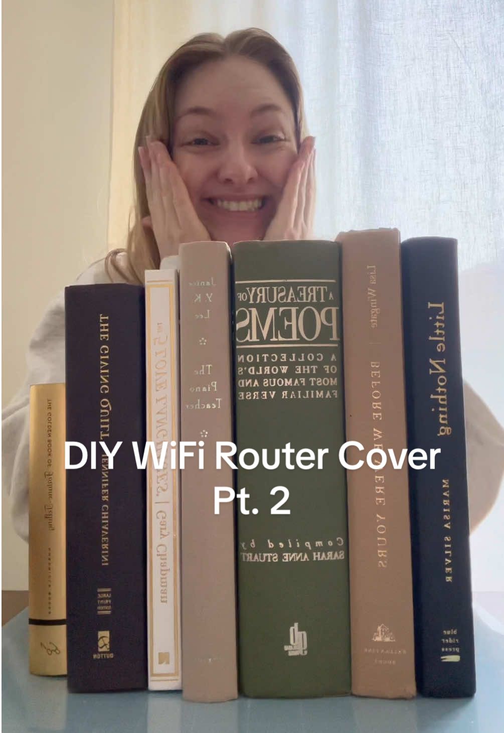 Part 2 of DIYing an ✨aesthetic✨ cover for my WiFi router! Final reveal coming next!  #DIY #diyproject #wifiroutercover  *I’m obvs not a professional and don’t know how safe this is, so please proceed at your own risk! I also ended up raising the books so the router and outlet have enough clearance. They are definitely too short in this part!