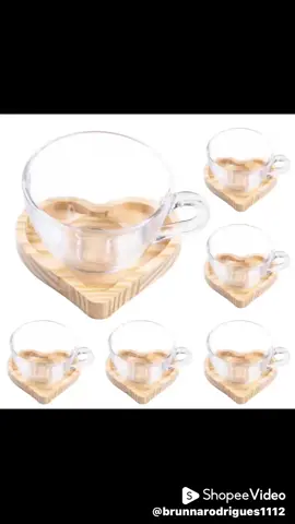 Conj 6 Xícaras e Pires Coração Madeira (12pçs) por R$39,90 - R$69,90. Compre na Shopee agora! https://s.shopee.com.br/9Ur8EvM9AG CEF-PZH-KVT #cafe  #cantinhodocafe  #xicaradecafé  #xicarasdecoracao 