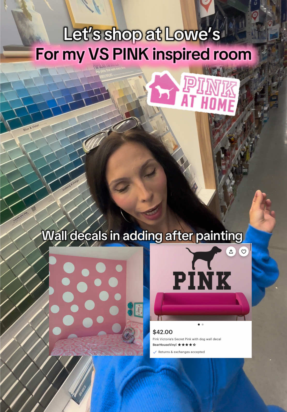 Follow along for the journey! Already bought everything I needed! Fun fact if you didn’t know I also work at @Lowe’s and obviously @VSPINK I’m super excited to do this project and tomorrow I will start painting for my vs pink themed beauty room #vspink #iconic #vspinkdog #vspinkroom #victoriassecretroom #shopwithme #roomdecor #roommakeover #vspinkroom #lowes #pinkroom #victoriassecret 