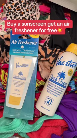 This sunscreen is so cute and right now if you buy the sunscreen you get a free air freshener☀️ #vacation #sunscreen #fyp #trip #fyp #tiktokmademebuyit 