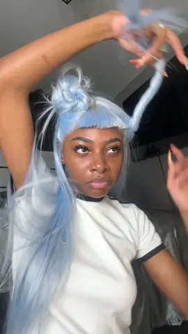 The end results…🫣😭How did this hairstyle come out on my micro bangs?!💙 #microbangs #hairstyle #bangshairstyle #fyp #trending #asmr #wigtok 
