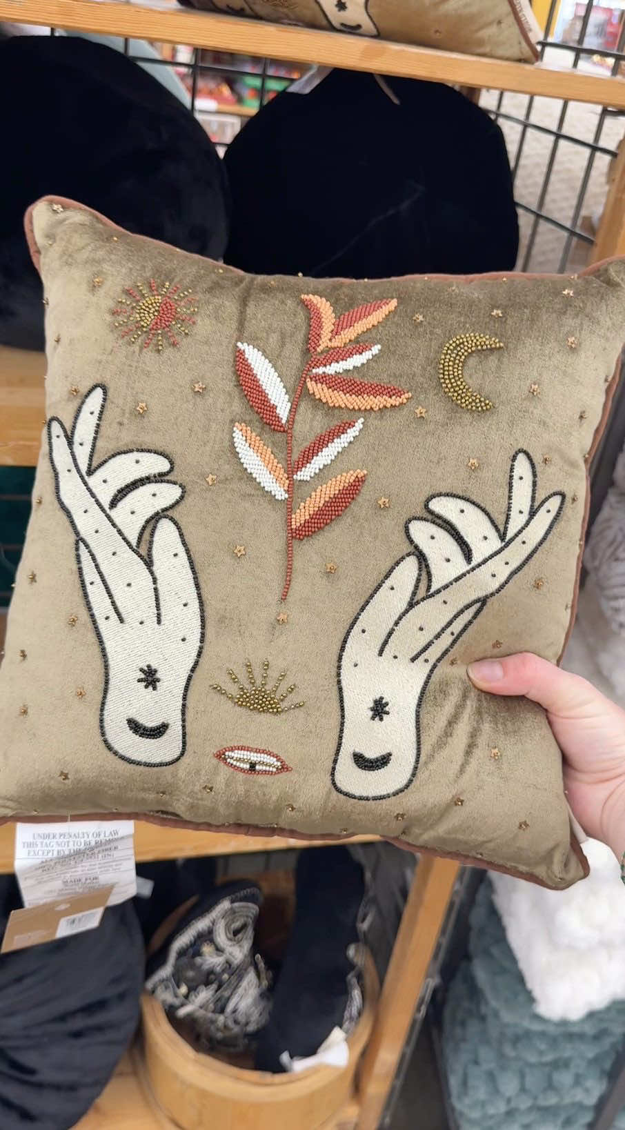 🧙‍♀️Looks like these pillows got a little lovin' from the coven. Witchy looks like moons, hands, moths, and other magical motifs are appearing everywhere this season. 🌙 🦋🔮 Shop witchy pillows at the link in our bio. 	