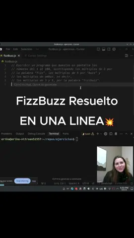 FizzBuzz resuleto en una linea! #programacion #desarrolloweb #resuelto #logica #entrevistatecnica #fizzbuzz #code