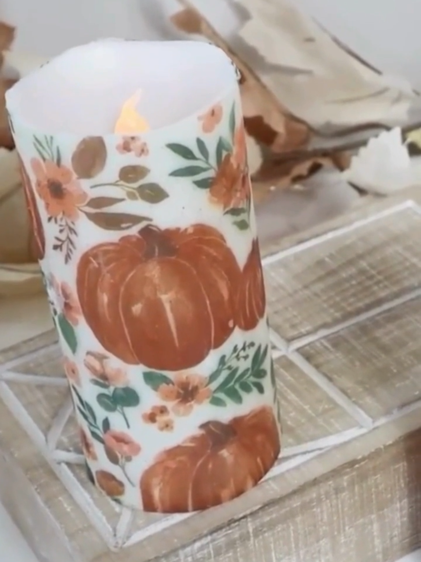 candle napkin fall decor #autumnvibes #diygiftideas #pumpkinseason #dollargeneralfinds