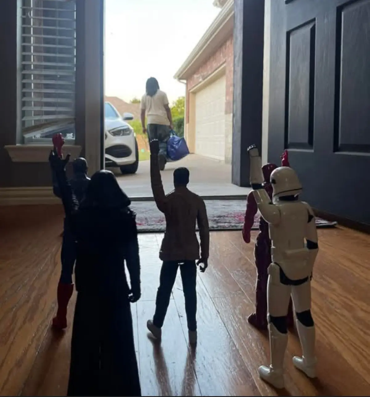A Deshaun and mom colab on the photo!! I cannot believe in the morning he will be going to college!! We are very proud parents!! And so are his action figures!!! 🫣🫶🏾