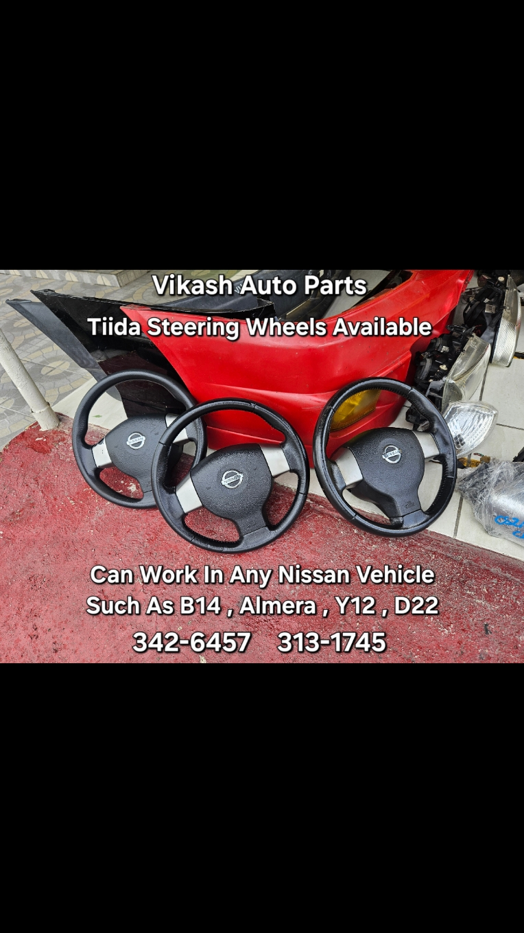 Fresh Steering Wheels Available At Vikash Auto Parts 🔥 Can Be Used In Majority Of Nissan Vehicles And Gives It A Modern Touch  𝙁𝙤𝙧 𝘼𝙡𝙡 𝙔𝙤𝙪𝙧 𝘾𝙖𝙧 𝙋𝙖𝙧𝙩𝙨‼️ 📲342-6457 | 777-3069 | 313-1745  Vikash Auto Parts 🚘  📍Bamboo 2 Corner Of Siwala Street Message 𝟯𝟰𝟮-𝟲𝟰𝟱𝟳 🟢 ON WHATSAPP FOR A LOCATION PIN 📍 #Parts #Trinidad #tobago #fresh #viral #fyp #lowcars #spoiler #sideflares #visors #hr #1nz #mudguards #spiral #Steering #shocks #qg #tiida #y12 #nze #trending #trinitok #Bamboo #vikashautoparts #shocks #steeringrack #engine #headbandblock #deal #Sale  #conversion #tiida #b15 #almera #y11 #Frontier #fresh #d22 