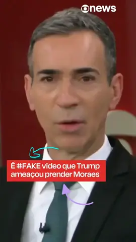 É MENTIRA - Circula nas redes sociais um vídeo afirmando que Donald Trump fez um discurso ameaçando enviar o Exército americano para prender o ministro Alexandre de Moraes, do STF. No entanto, o conteúdo é #FAKE. Não há qualquer menção ao tema na imprensa nacional ou internacional sobre o tema.  #GloboNews 