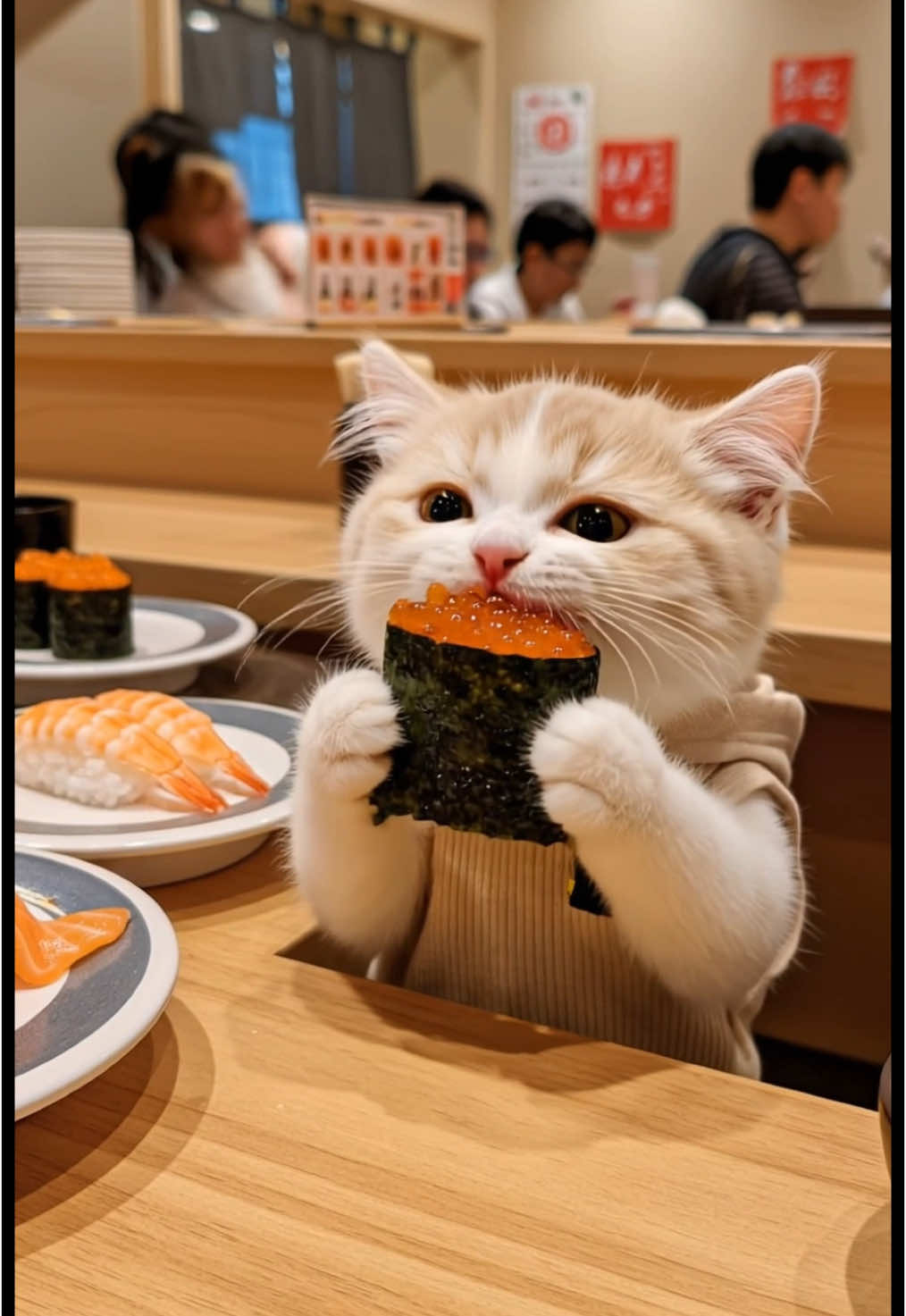 子猫、初めてのくら寿司で大はしゃぎ🍣✨ #fyp #猫好きさんと繋がりたい   #aicat #cutekitten #cutekittensoftiktok