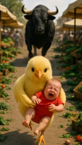 Chick 🐥 saves baby from angry 😡 Bull#animalrescue #fyp #Goldiechick 