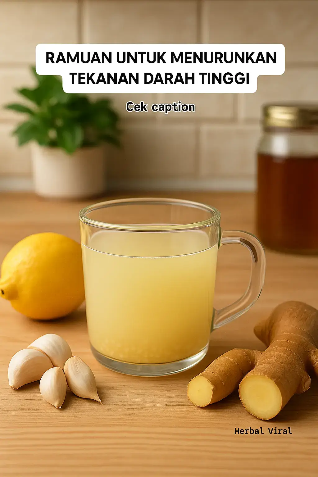 Ramuan Herbal Penurun Tekanan Darah Tinggi Bahan-bahan: 1. Bawang putih (2-3 siung) - ditumbuk halus → Mengandung allicin yang membantu melebarkan pembuluh darah dan menurunkan tekanan. 2. Jeruk nipis/lemon (1 buah) → Kaya vitamin C dan antioksidan, membantu melancarkan pembuluh darah. 3. Madu murni (1 sdm) → Bersifat antiinflamasi, membantu menenangkan sistem saraf dan menstabilkan tekanan. 4. Jahe segar (2-3 cm) – digeprek atau diparut → Membantu melancarkan peredaran darah dan menurunkan tekanan. 5. Air hangat (200 ml) Cara membuat: 1. Campur bawang putih yang sudah ditumbuk, perasan jeruk nipis, dan parutan jahe ke dalam gelas. 2. Tambahkan air hangat, aduk rata. 3. Tambahkan madu dan aduk kembali. 4. Saring jika ingin hasil lebih halus. 5. Minum 1 kali sehari di pagi hari sebelum sarapan, 3-5 kali seminggu. · Catatan Penting: Jangan dikonsumsi bersamaan dengan obat kimia penurun tekanan darah, beri jeda waktu 1-2 jam. • Jika ada masalah lambung, gunakan jahe merah secukupnya dan jangan minum saat perut benar-benar kosong. • Perbaiki pola makan: Hindari garam berlebihan, daging merah olahan, makanan instan. • • Perbanyak konsumsi sayur hijau, air kelapa muda, ketela pohon, dan kurma. #darahtinggi #tensidarahtinggi #tekanandarahtinggi 