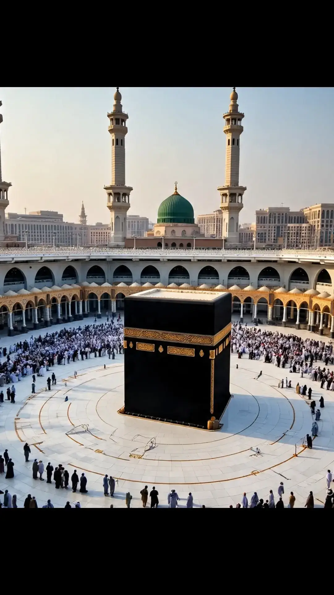 This image captures the majestic beauty of Masjid al-Nabawi, the Prophet's Mosque, located in the holy city of Madina. The iconic green dome marks the resting place of the Prophet Muhammad (PBUH). Surrounded by elegant minarets, the mosque's stunning architecture is illuminated under a clear blue sky. The expansive marble courtyard reflects the soft sunlight, creating a serene and spiritual atmosphere. Pilgrims are seen peacefully walking and praying, symbolizing the unity and devotion of Muslims from around the world. This sacred site is not only an architectural masterpiece but also a place of deep reverence and tranquility. #unfrezzmyaccount  #viral  #trading  #naatstatus  #mashallah  #foryou  #unfreez 