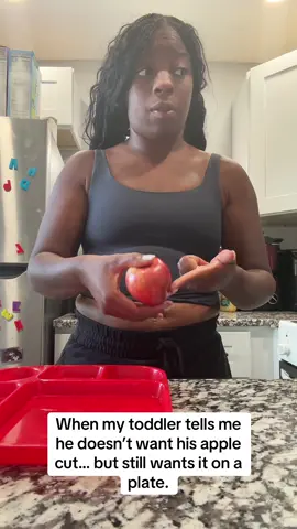 Today he doesn’t want his apple cut tomorrow he will be crying cause I didn’t cut it ….. smh lol zero sense but hey Less work for me today …. 😭a win is a win.  #blackmomsoftiktok #toddlermomsoftiktok #boymomlife #morethanamom #millennialmoms 
