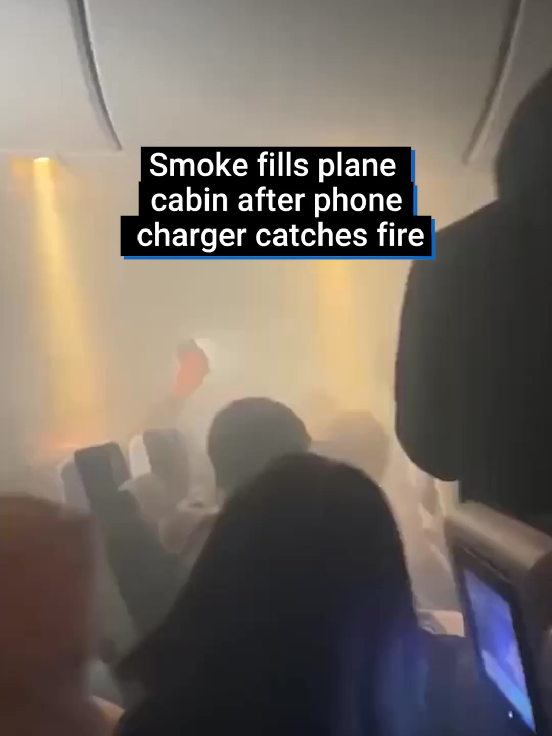 A power bank inside the overhead luggage compartment erupted in flames, emitting thick smoke mid-air during a KLM Royal Dutch Airlines flight to Amsterdam from Sao Paulo, Brazil. 😬  The airline says the smoke was caused by a burning battery pack. No one was hurt and the plane landed safely. #shockingnews #flight #plane