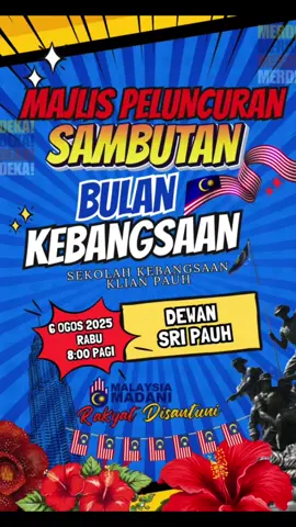 Alhamdulillah selesai Majlis Peluncuran Sambutan Bulan Kebangsaan 2025 peringkat SK Klian Pauh. Sepanjang bulan Ogos hingga Hari Malaysia ni banyak aktiviti yang telah dirancang untuk murid dan juga guru2…mudahan semuanya berjalan lancar… #kpsejarah #merdeka2025 #ctnurhaliza #malaysiamadani #rakyatdisantuni 