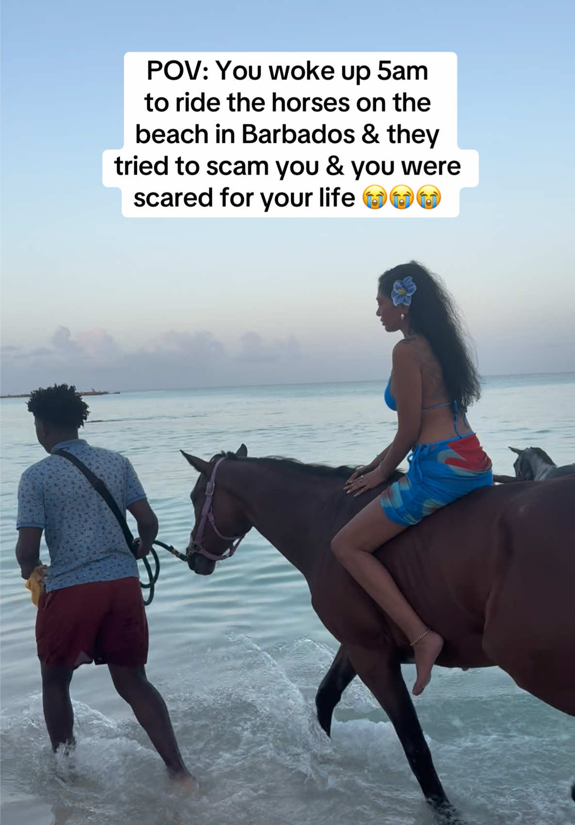 Riding a horse w.o a saddle is crazy, one bump away from being paralyzed  😩😭 #barbados #thingstodoinbarbados #horsesbarbados #horse #horsesoftiktok #scarytiktoks #pebblesbeach