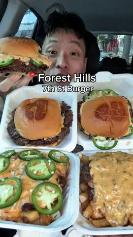 Trying burger @7th Street Burger Forest Hills location #burger #burgers #smashedburger #7thstreetburger #eatingshow #mukbangeatingshow #fypシ゚viral 