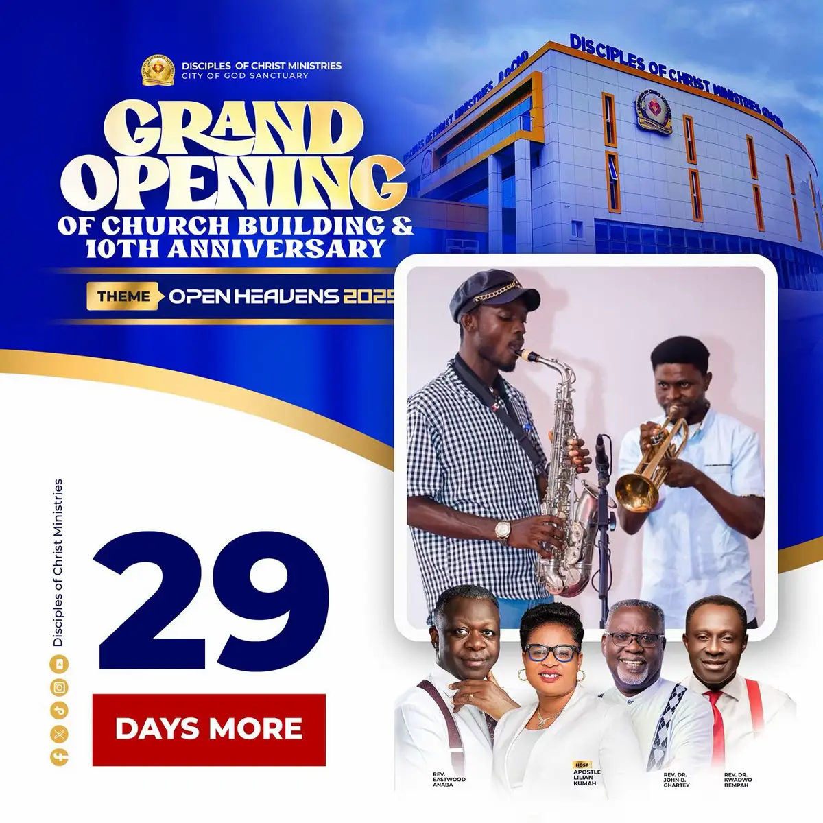 Mark your calendars people of God.. 29 days until our Grand Opening and 10th Anniversary celebration 🥳 #openheaven2025_grandopening #OpenHeavens2025 #10thAnniversary #GrandOpening #disciplesofchristministries #docmweija #fypシ゚viraltiktok #goviral #fyp #apostleliliankumah #christiantok #accraghana🇬🇭 #trend #christiantok #church 