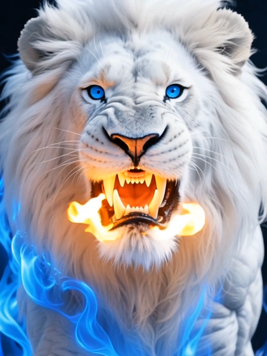 White Lion Breathing BLUE Flames 🔥🦁 Livewallpaper 4K #viral  #viralvideos  #lion  #fyp #CapCut #ai  #livewallpaper 