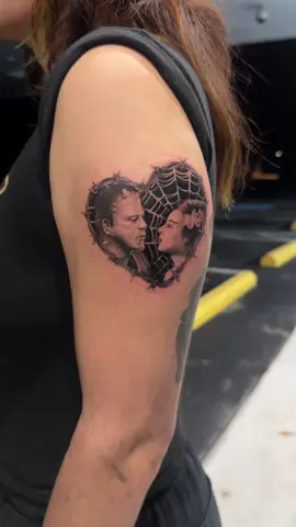Mini Frankenstein and the Bride of Frankenstein tattoo🫶 Message me on ig to book! #femaletattooartist #fayettevillenc #fayetteville #gothtattoo #portraittattoo 