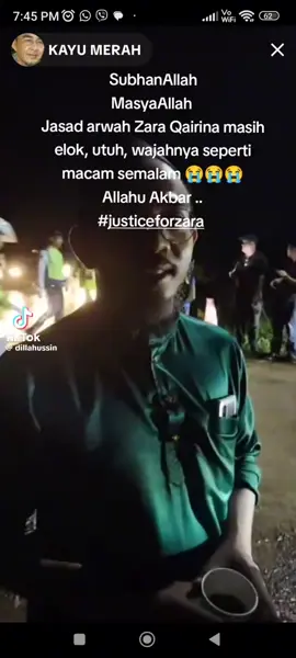 Masha Allah.. Tabarakallah Allah pelihara jasad adk Zara.. untuk kita rungkai siapa sebenarnya pelakunya... Allahuakhbar #jasadzaramasihutuh  #justiceforzaraqairina #alfatihabuatarwah #semogasegalanyadipermudahkan #kamimahukankeadilan 