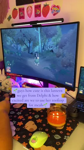 guys how cute is this lantern we get from Delphi & how excited are we to use her rooftop for meals #cozygames #creatorsearchinsights #WhatToPlay #pcgames #wholesomegames #talesoftheshire #hobbitcore 