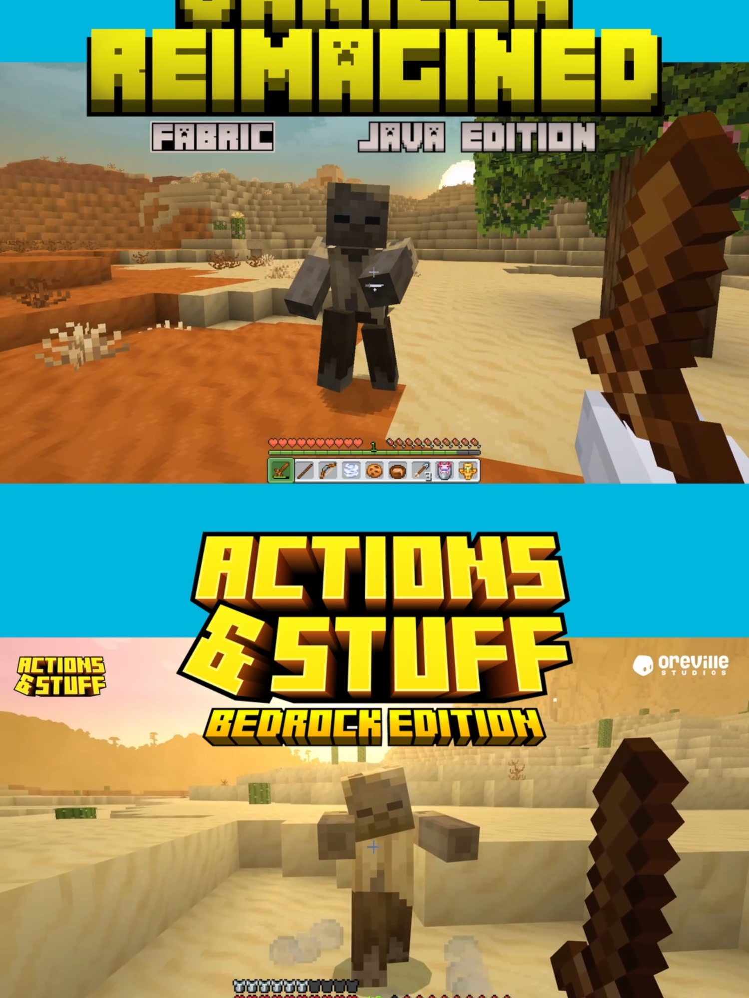 Vanilla Reimagined Modpack para Minecraft Java vs Actions&Stuff de Minecraft Bedrock #Minecraft #minecraftjava #minecraftjavaedition #minecraftbedrock #minecraftbedrickedition #actionsandstuff #actionandstuff #mod #comparacion