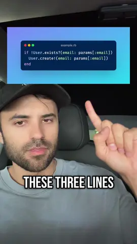A few simple lines of code causing random 500s: exists? ➡️ create. Fix it with a unique constraint + INSERT..ON CONFLICT and idempotency keys. #tektok #software #programming #coding 