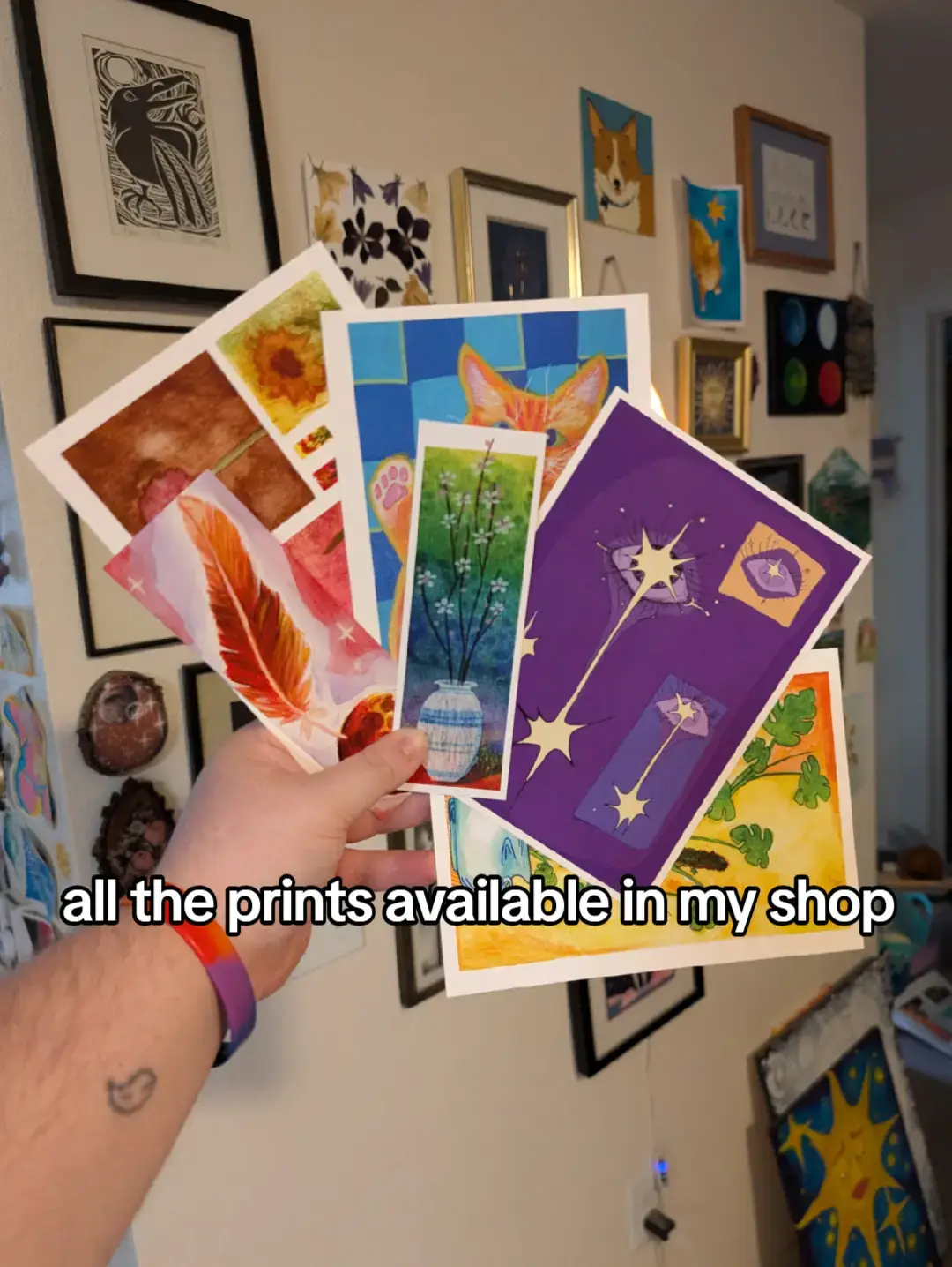 making another order in a week or so so if I have any pieces you'd want prints of let me know! #art #artprints #artbusiness #acrylicpainting #watercolor #flowers #cat #fundraiser #eyes #fantasyart #dreamscape #rainbow #stars #thg #sotr 