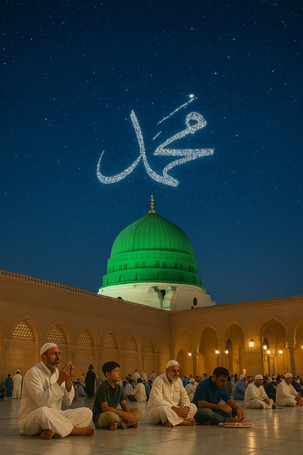 Madinah, the City of the Prophet, shines bright A beacon of faith, where Islam's history takes flight The Masjid an-Nabawi, a mosque of grandeur and might Where the Prophet Muhammad's tomb is a sacred sight The city's streets are lined with date palms, green and tall A tranquil oasis, where faith and peace enthrall Madinah's rich history and heritage are palpable and real A place where Muslims from all over the world come to feel The city's warm hospitality and welcoming smile Make it a place of pilgrimage, worth traveling a long while #foryoupage #fullforyou #unfreezmyaccount #grow #treanding 