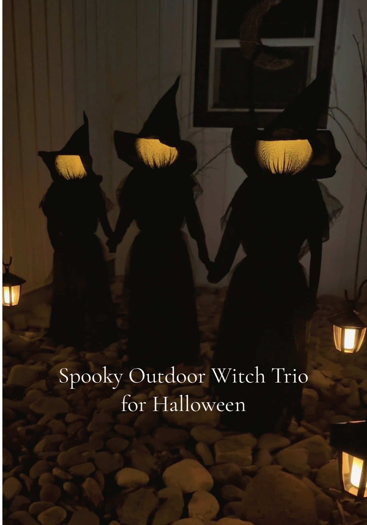 I saw this spooky witch trio on TikTok shop and had to start decorating for Halloween. ✨🌙🧹 Get yours before they sell out again! #halloween #witchyvibes #halloweendecor #halloweenfinds #outdoorhalloween #tiktokshopfinds #halloweenporch  
