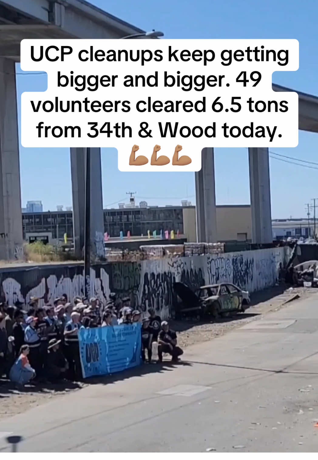 49 volunteers cleared 6 tons of illegal dumping from 34th and wood street in oakland today. an incredible day with great energy and high vibes. amazing collaboration with @thecityeats who nourished our volunteers and @taqueriaaztecadublinca who always shows up to feed neighbors and volunteers. this work comes at a cost so please consider supporting us. #urbancompassionproject #oakland #donateucp #transformation #bayarea #communitycleanup #beforeandafter 