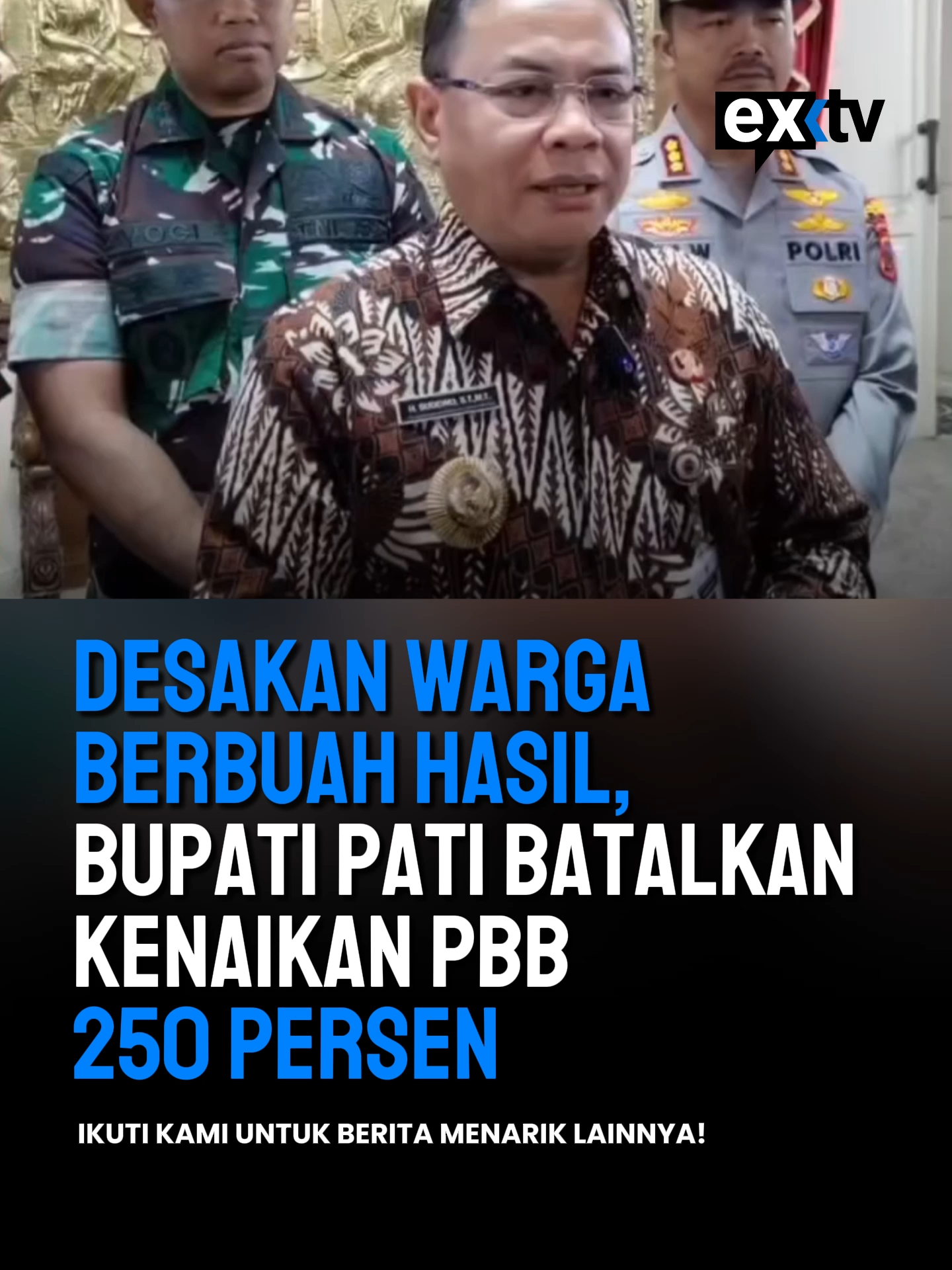 Penolakan warga Pati terhadap kenaikan Pajak Bumi dan Bangunan Perdesaan dan Perkotaan (PBB-P2) hingga 250% akhirnya sukses. Bupati Pati, Sudewo, resmi membatalkan kebijakan itu pada Jumat (8/8/2025) di Pendapa Kabupaten Pati. Tarif PBB kini kembali seperti tahun 2024, dan kelebihan pembayaran akan dikembalikan lewat BPKAD dan kepala desa. Sebelumnya, protes warga memanas hingga terjadi kericuhan dengan Satpol PP pada 5 Agustus, dipicu penyitaan uang donasi posko aksi. Sudewo menegaskan pembatalan ini demi situasi kondusif dan berkomitmen tetap membangun Pati tanpa menaikkan PBB.#expressimedia
