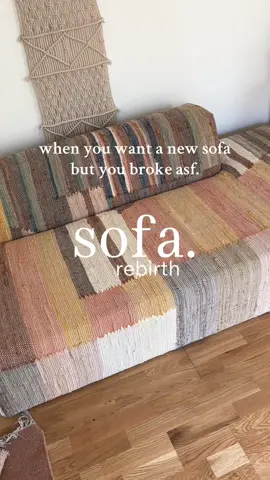When you want a new sofa but you broke asf. I always loved these handwoven cotton rugs sofas.  Antropologie does a beautiful looking one that I cannot afford, and @laredoute_uk had a lovely rug that was perfect for the job.  We got some firm upholstery foam, cut everything to size and stapled it to the existing sofa, we didn’t even remove the old layer in an effort to give some extra padding. All of this was under £200, and after a few months of usage I can say it still looks great.  I hope you like it.  #DIY #upcycle #antropologie #laredoute #upholstery #homedecor #sofaupholstery 