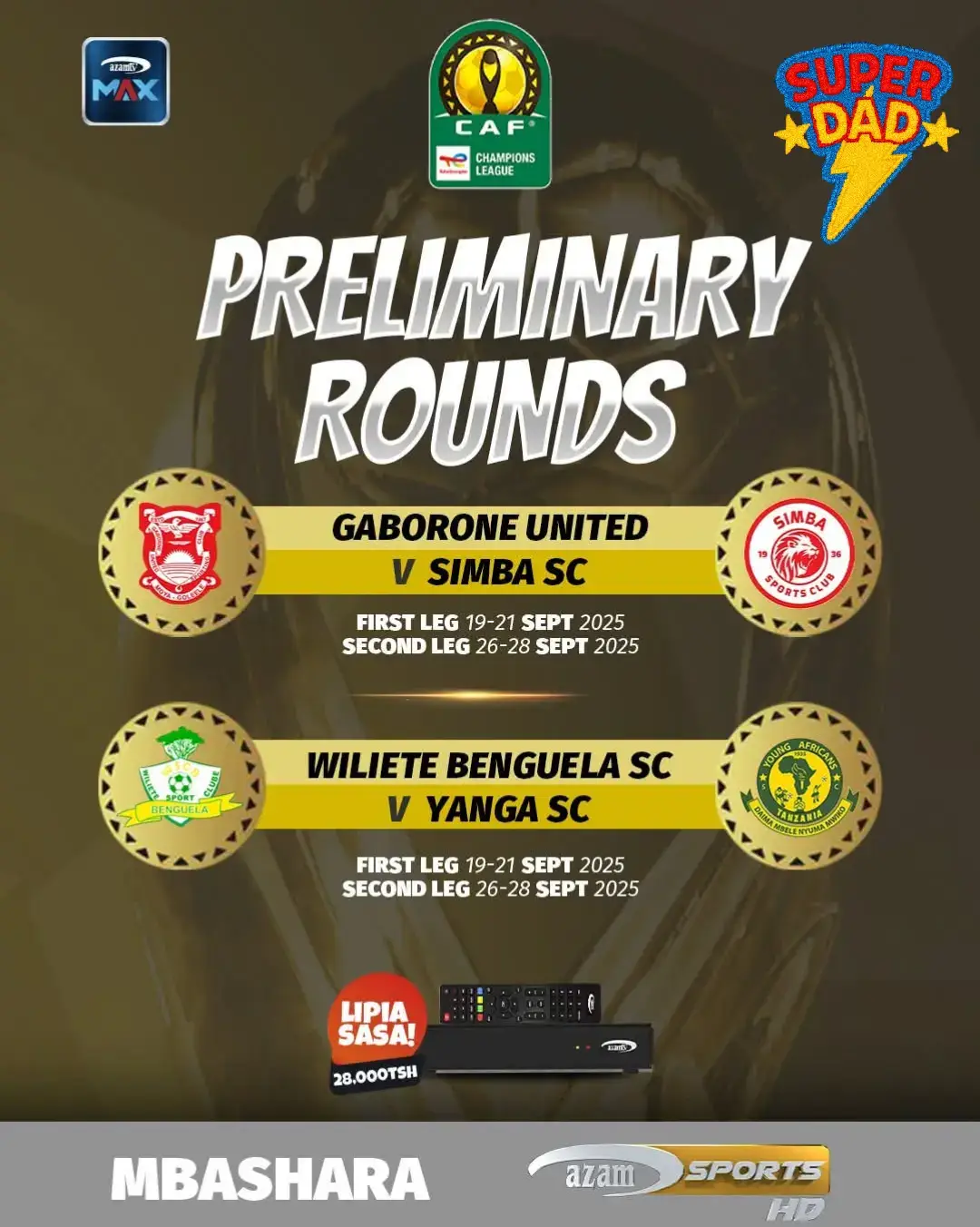 RATIBA SIMBA, YANGA CAFCL: Simba SC itacheza na Gaborone United ya Botswana kati ya Septemba 19-21 na kurudiana nao hapa Tanzania kati ya Septemba 26-28 Yanga nao wanatarajiwa kucheza dhidi ya Wiliete Benguela ya Angola kati ya Septem 19-21 na kurudiana Septemba 26-28 #CAFCL #CAFCC #DrooCAFCL #DrooCAFCC #football 