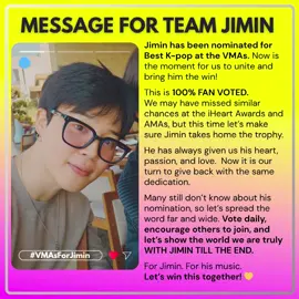 VOTE FOR JIMIN EVERY DAY!!! #VMAsForJimin  10 votes normally 20 VOTES in Power Hour (7PM CEST) Don’t stop and create more accounts 🙏 inform everyone you know please WITH JIMIN TILL THE END #JIMIN #지민 #방탄소년단지민 #ジミン  #朴智旻 #جيمين  #BTSJIMIN #BTS #ParkJimin #mtv #pjm #vmas2025 #voteforjimin #vmas #kpop #fyp #videomusicawards @BTS @MTV 