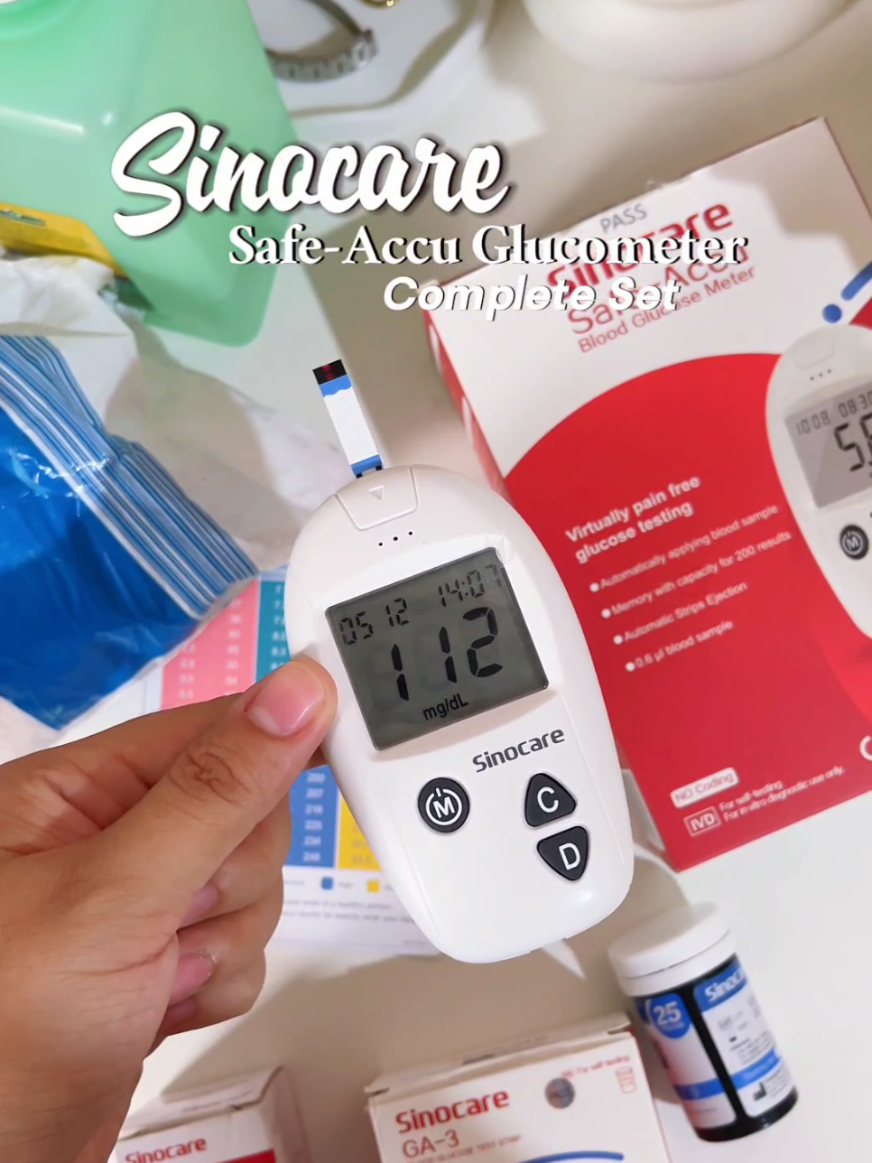 Monitor your blood sugar everyday using this glucometer complete set ✨🩸❤ #sinocare #sinocareglucometer #glucometer #bloodsugar #bloodsugartestkit #health #fyp 