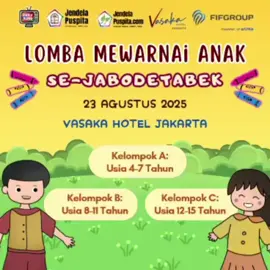 Yuk ramaikan HUT kemerdekaan RI ke-80 dengan mengikuti lomba mewarnai di hotel berbintang Jakarta  #lomba17agustus #lombamewarnaianak #info #vakansiinfo  @Vasaka Hotel Jakarta @jendelapuspita 