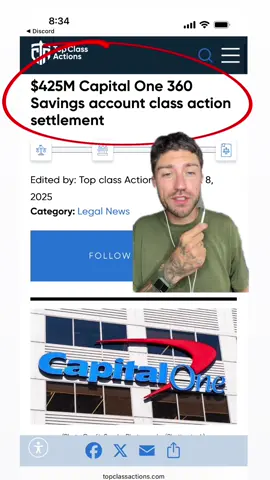 🏦 Capital One agrees to a $425 MILLION settlement over claims they underpaid interest on certain 360 Savings Accounts 📉💰 If you had a Capital One 360 Savings Account between April 2010 and June 2022, you could be owed a payout — no proof required for most claims. 🗓️ Claim deadline: Aug 22, 2024 Comment “FREE” and we’ll DM you my Discord link. #CapitalOneSettlement #ClassActionUpdate #divineresel