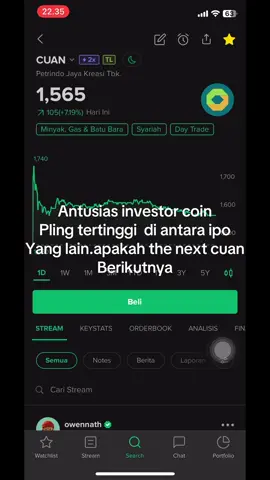 dalam 1 bulan coin naik kurang lebih 1,500% dalam 3 tahun cuan naik 5600% apakah the next cuan atau lebih dari cuan. #investor #ipo #cuan  #coin