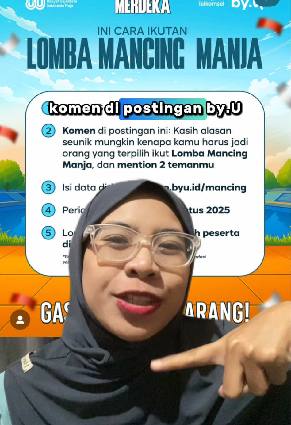 Modal mancing bisa trip ke Jepang? 😱 Join MANCING MANJA by.U bareng Zee, Njan & Sinmar! Hadiah total ratusan juta menanti 🎁 📍 Lubana Sengkol, Tangsel 📅 16 Agustus 2025 ⚠️ Besok terakhir daftar! 1️⃣ Follow @by.U & @ustore.lab  2️⃣ Komen alasan unik + mention 2 temen 3️⃣ Isi data di go.byu.id/mancing Gas sekarang, siapa tau kailmu narik REJEKI BESAR! 🐟🔥 #MancingManja #PestaMerdekabyU #BooolehTaU #GakGituGituAja #SemuanyaSemaunya #byU #ZeeJKT48   