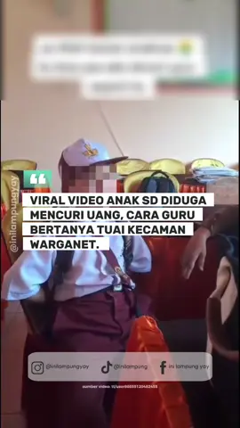 Media sosial lagi-lagi heboh. Sebuah video yang menampilkan seorang siswa SD diduga mencuri uang temannya jadi viral setelah diunggah akun tt/user86659120482455. Dalam waktu singkat, video ini sudah ditonton lebih dari satu juta kali dan menuai banyak komentar. Tapi, menariknya, yang jadi sorotan bukan soal dugaan pencuriannya, melainkan cara sang guru bertanya pada si anak. Banyak netizen menilai gaya bertanya tersebut terkesan mengintimidasi dan tidak cocok dilakukan pada anak usia sekolah dasar. Salah satu komentar datang dari Tia, seorang guru BK sekaligus wali murid di sekolah lain, yang menuliskan pendapatnya dengan nada prihatin. “Harusnya dibawa ke ruangan khusus agar tidak dihakimi ramai-ramai. Ini anak masih kecil. Saya yang guru SMA saja tidak begini penanganannya. Proses selanjutnya juga sebaiknya menghadirkan orang tua, bukan langsung memvonis.” tulis Tia. Lokasi kejadian diduga berada di salah satu SD di Lampung, walau detail pastinya belum terkonfirmasi. Warganet ramai-ramai mengingatkan bahwa kasus seperti ini sebaiknya menjadi pelajaran bersama. Dalam dunia pendidikan, apalagi untuk anak kecil, pendekatan yang lembut dan membimbing dinilai jauh lebih efektif dibandingkan konfrontasi langsung di depan banyak orang. Banyak yang berharap sekolah bisa menjadikan momen ini sebagai bahan evaluasi, agar ke depannya penanganan kasus siswa dilakukan dengan prosedur ramah anak menghadirkan orang tua, menggunakan ruang khusus, dan fokus pada pembinaan, bukan sekadar hukuman. Karena pada akhirnya, sekolah bukan hanya tempat belajar mata pelajaran, tapi juga tempat belajar menjadi manusia yang saling menghargai. #inilampungyay #lampungyay #sd #fyp #viral #lampung 