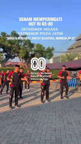 Sabtu, 9 Agustus 2025 Personel Detasemen Gegana Satbrimob Polda Jatim beserta Bhayangkari melaksanakan Senam Memperingati HUT RI ke-80. “Bersatu Berdaulat  Rakyat Sejahtera  Indonesia Maju” @pidbrimobjatim @humaspoldajatim @humaskorpsbrimob @pasukangegana #pidbrimobjatim #humaskorpsbrimob #pasukangegana #brimob #polri #poldajatim #geganajatim 