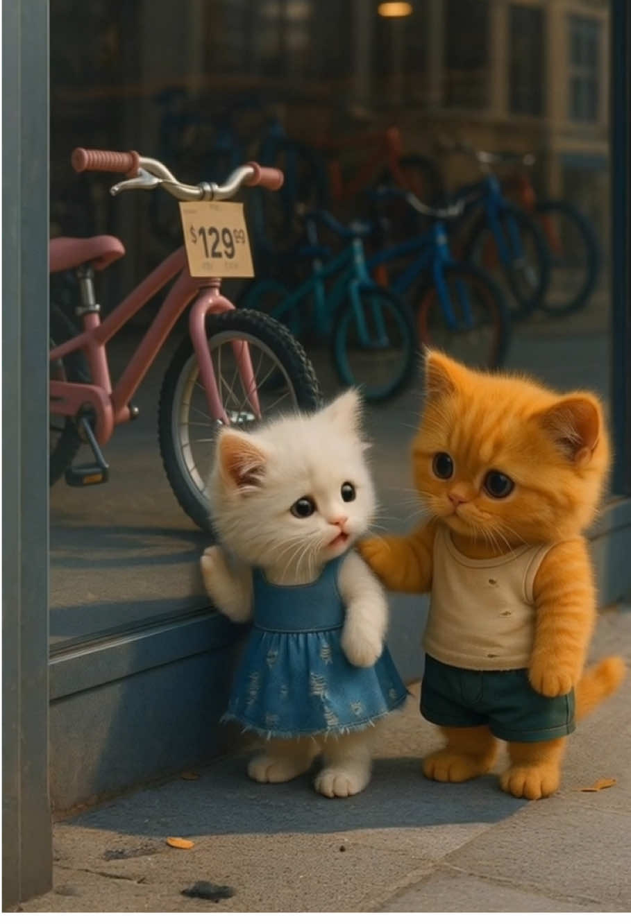 Two cats worked hard to earn enough money to buy a bicycle #cat #poorcat #viral #fyp #pageforyou 