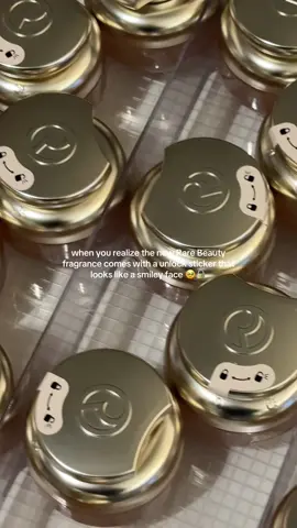 A RARE MOMENT IN THE OFFICE WHEN WE REALIZED THE LOCK STICKERS LOOK LIKE LIL SMILEY FACES 🥹​ #rarebeauty #newrarebeauty #fragrancetok #perfumetok