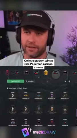 College student wins a rare Pokémon card on stream #kickstreaming 