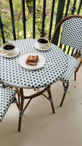The cutest balcony set up with the bistro set #balcony #balconymakeover #patio #balconydecor #patiodecor #outdoortable #patioset 